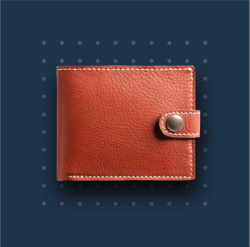 blue square with brown wallet