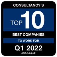 Certificate logo - Top 10 Best Consultancy Companies to work for - Quarter 1 2022